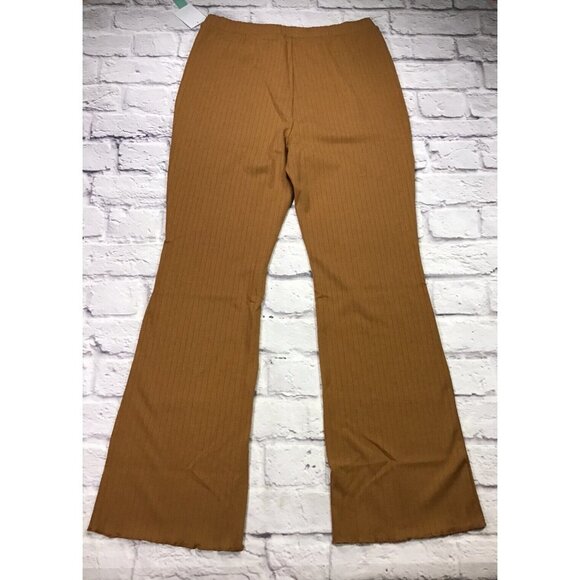 Abound Womens Ribbed Knit Flare Tan Elastic Waist Pull On Pants Size Medium - Picture 3 of 6